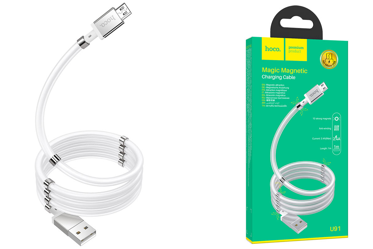 Кабель USB micro USB HOCO U91 Magic magnetic charging cable for Micro (белый) 1 метр