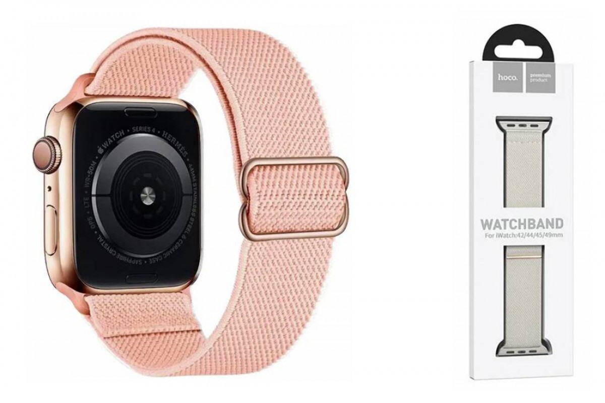Ремешок для Apple Watch HOCO WA04 Эластичный нейлоновый ремешок серии Fashion (42-49 мм) розовый песок
