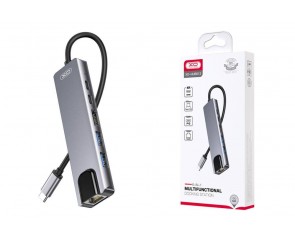 Разветвитель USB HUB XO HUB013 6 in 1 TYPE-C Multifunctional Docking Station (Серый металлик)