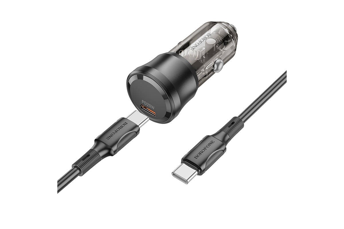 Автомобильное зарядное устройство АЗУ USB-С + кабель Type-C Borofone BZ24 PD20W (черный прозрачный)