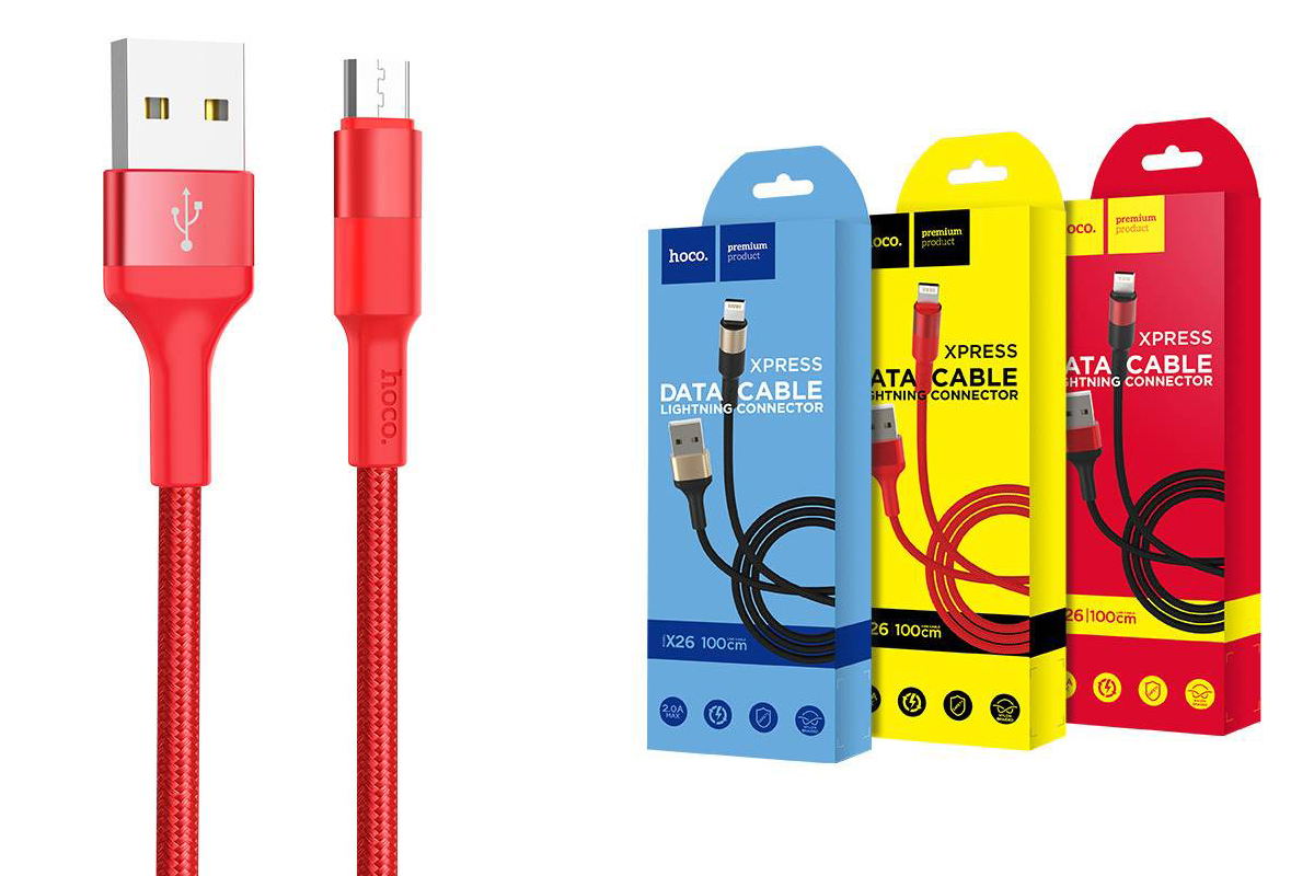 Кабель USB micro USB HOCO X26 Xpress charging data cable (красный) 1 метр