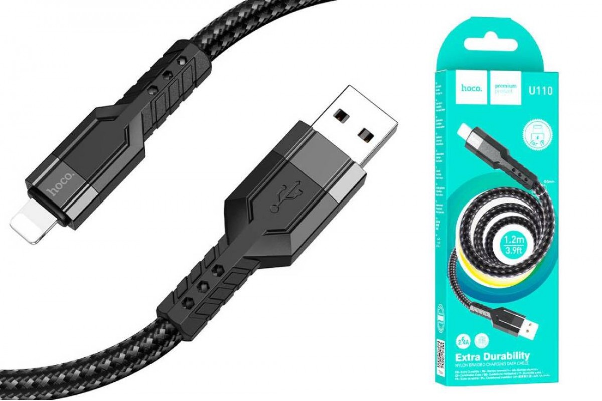 Кабель USB - Lightning HOCO U110, 2,4A (черный) 1,2м