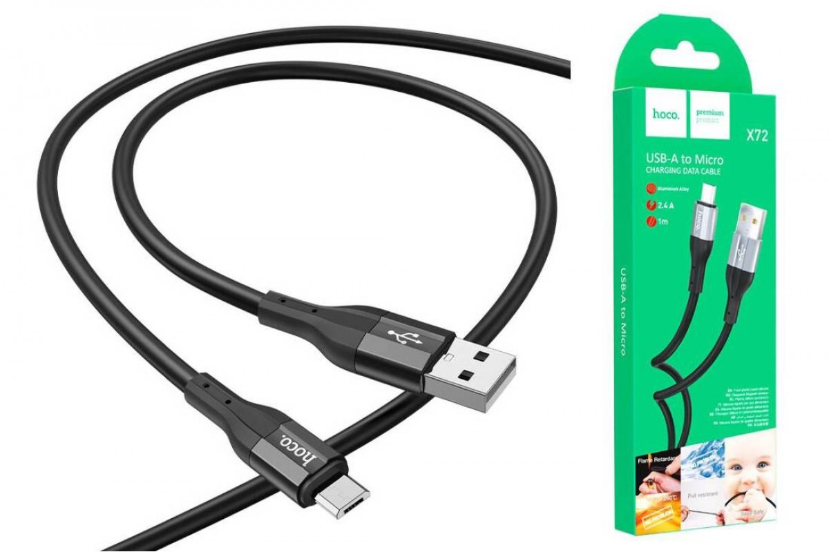 Кабель USB - MicroUSB HOCO X72 (черный) силиконовый 1м