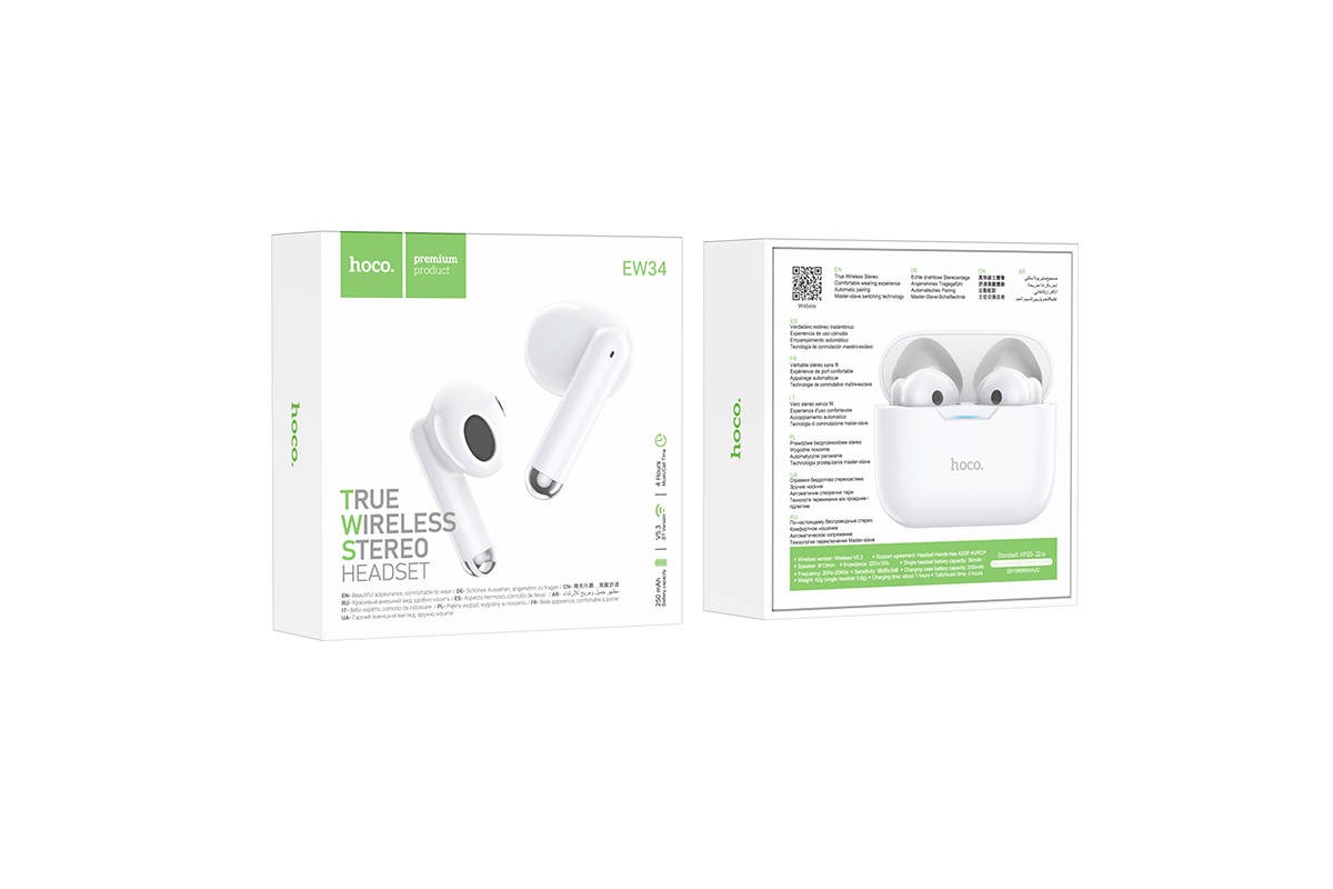 Наушники вакуумные беспроводные HOCO EW34 True wireless stereo headset Bluetooth (белый)