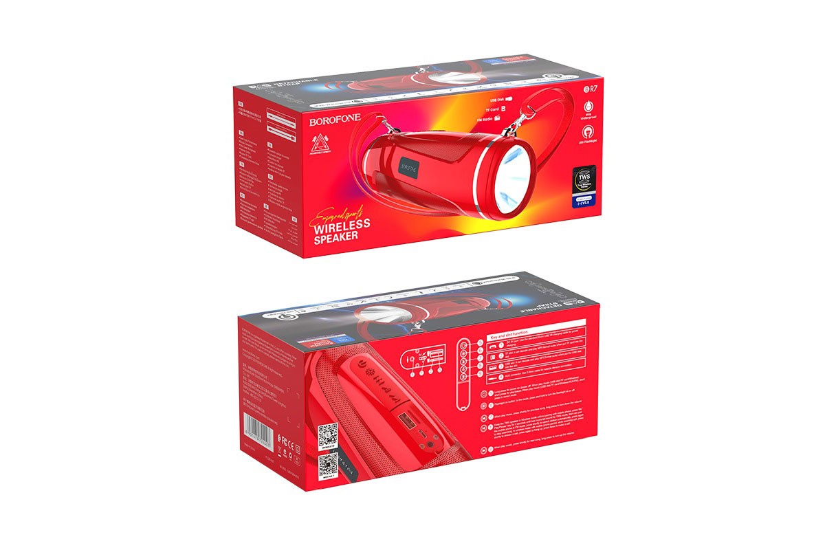 Портативная беспроводная акустика BOROFONE BR7 Empyreal sports wireless speaker  цвет красный