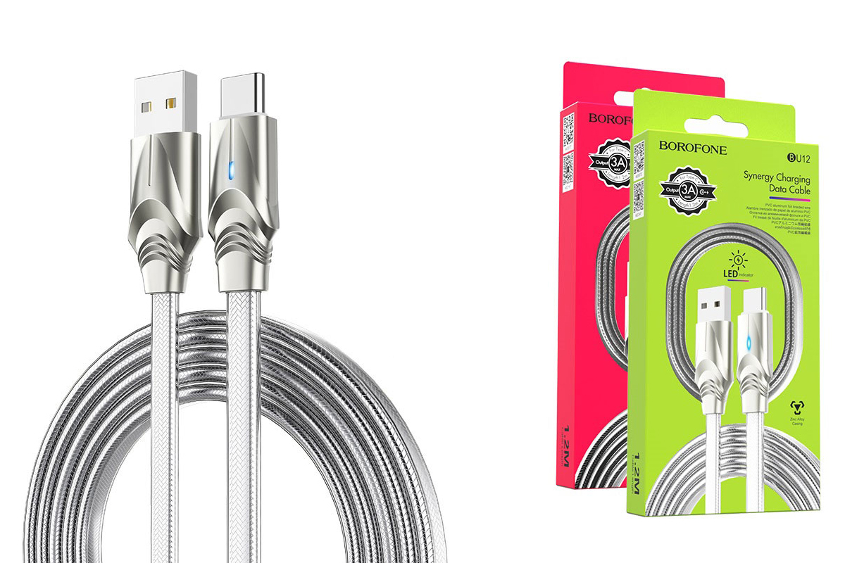 Кабель USB BOROFONE BU12 Synergy charging data cable for Type-C (серый) 1 метр
