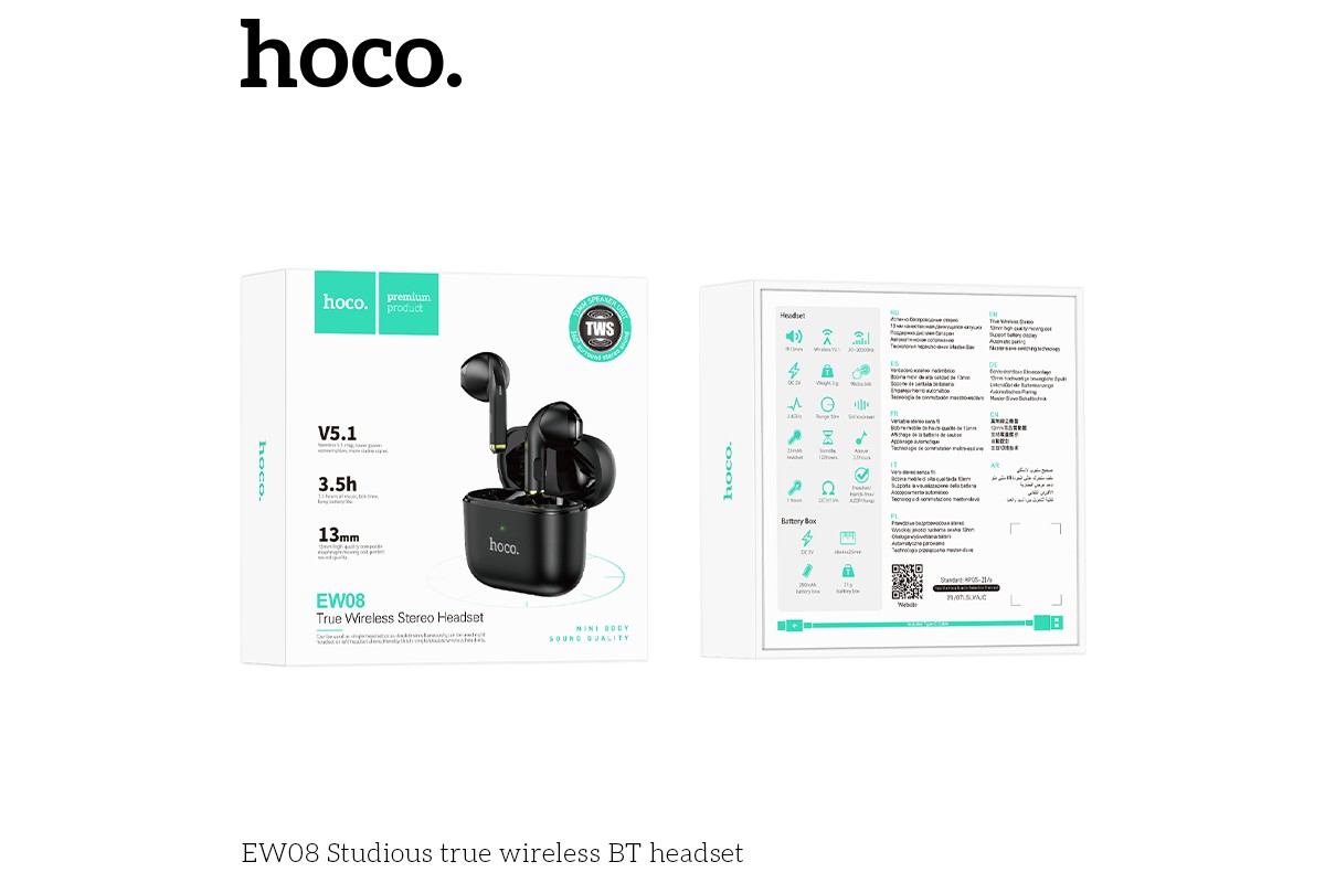 Беспроводные наушники EW08 Studious true wireless BT headset  HOCO черные