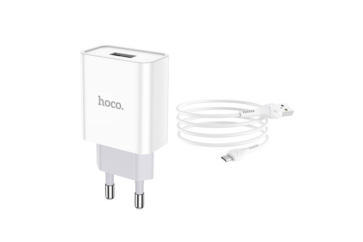 Сетевое зарядное устройство USB 2400 mAh + кабель micro USB HOCO C81А Asombroco single port белый