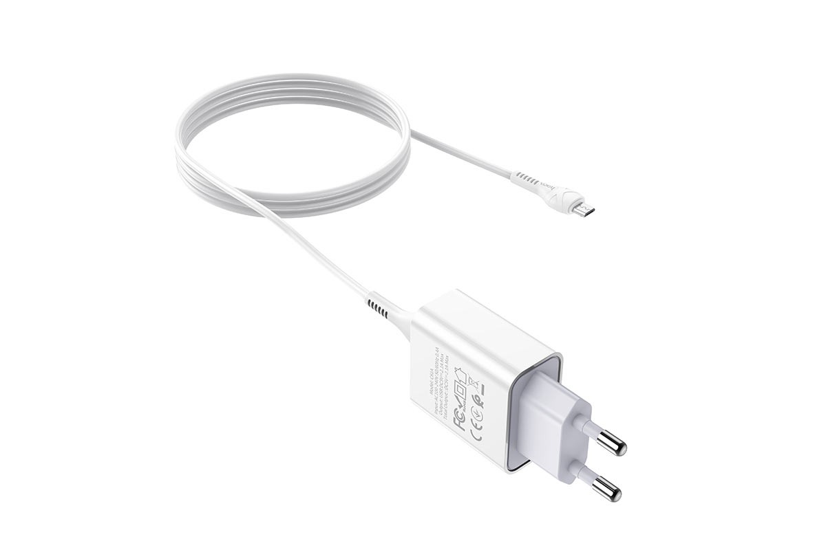 Сетевое зарядное устройство USB 2400 mAh + кабель micro USB HOCO C81А Asombroco single port белый