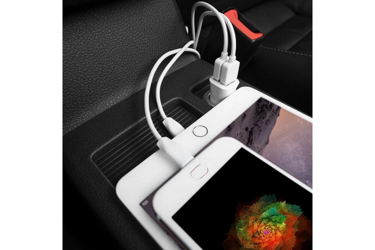 Автомобильное зарядное устройство 2USB HOCO Z12 + кабель micro USB белый
