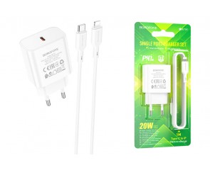 Сетевое зарядное устройство USB-C + кабель Lightning - Type-C BOROFONE BA71A  charger PD20W  (белый)