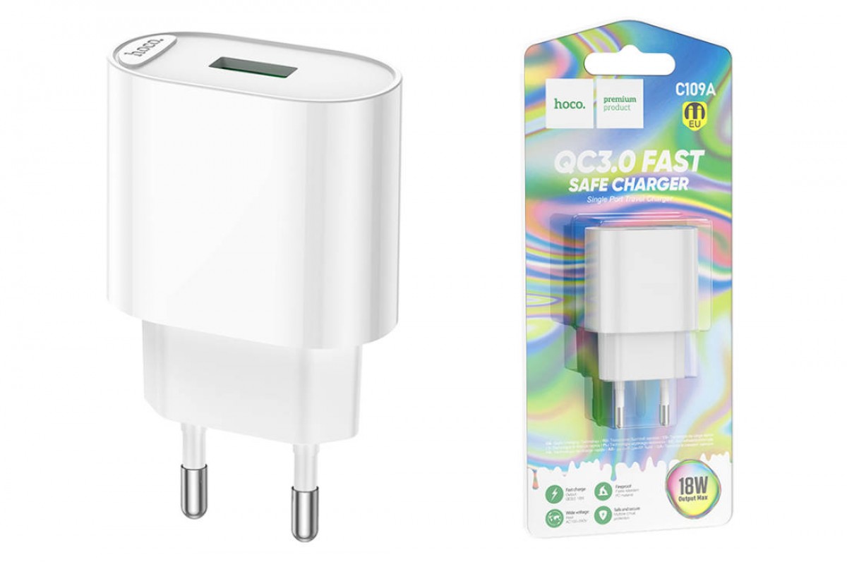 Сетевое зарядное устройство USB HOCO C109A Fighter QC3.0 (белый)