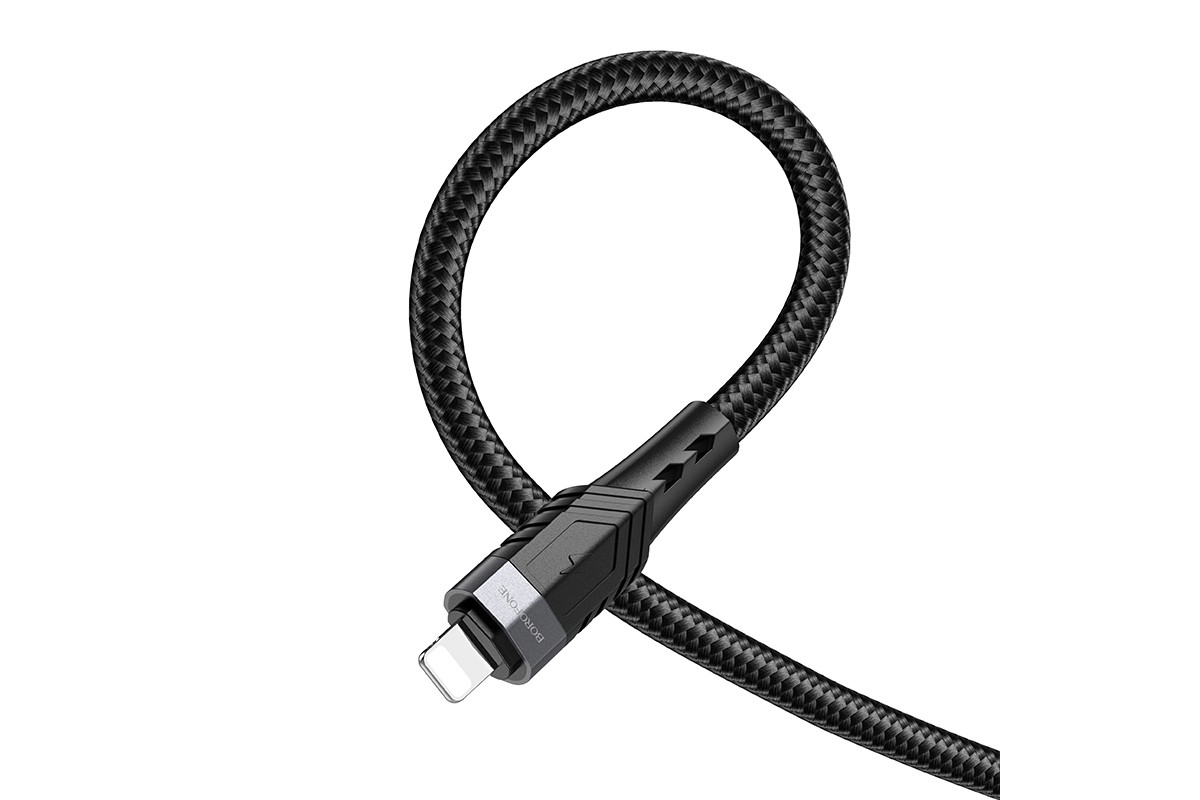 Кабель USB - Lightning BOROFONE BU35 черный 1,2м (с усиление сгиба)