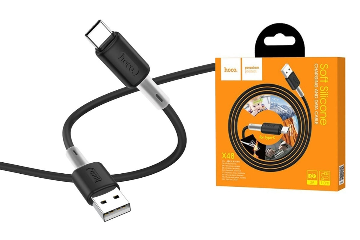 Кабель USB - USB Type-C HOCO X48, 3A черный 1м (силиконовый)