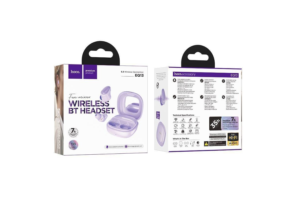 Наушники вакуумные беспроводные HOCO EQ13 Fun true wireless BT headset (фиолетовый)