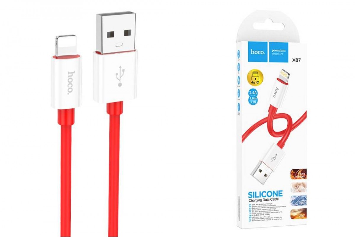Кабель USB - Lightning HOCO X87, 2,4A (красный) 1м (силиконовый)