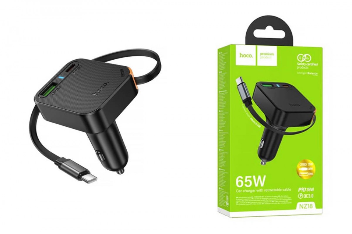 Автомобильное зарядное устройство BOROFONE NZ18 Guardian PD65W (USB - Type-C) с выдвижным кабелем Type-C (черный)