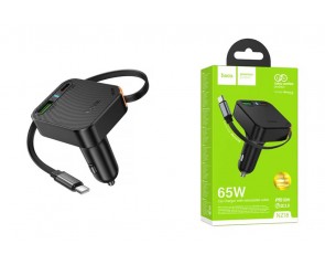 Автомобильное зарядное устройство BOROFONE NZ18 Guardian PD65W (USB - Type-C) с выдвижным кабелем Type-C (черный)