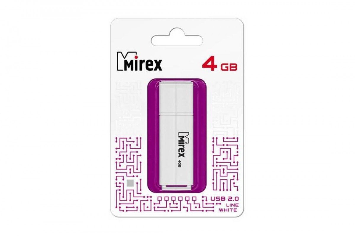 Флешка USB 2.0 Mirex LINE WHITE 4GB (ecopack)