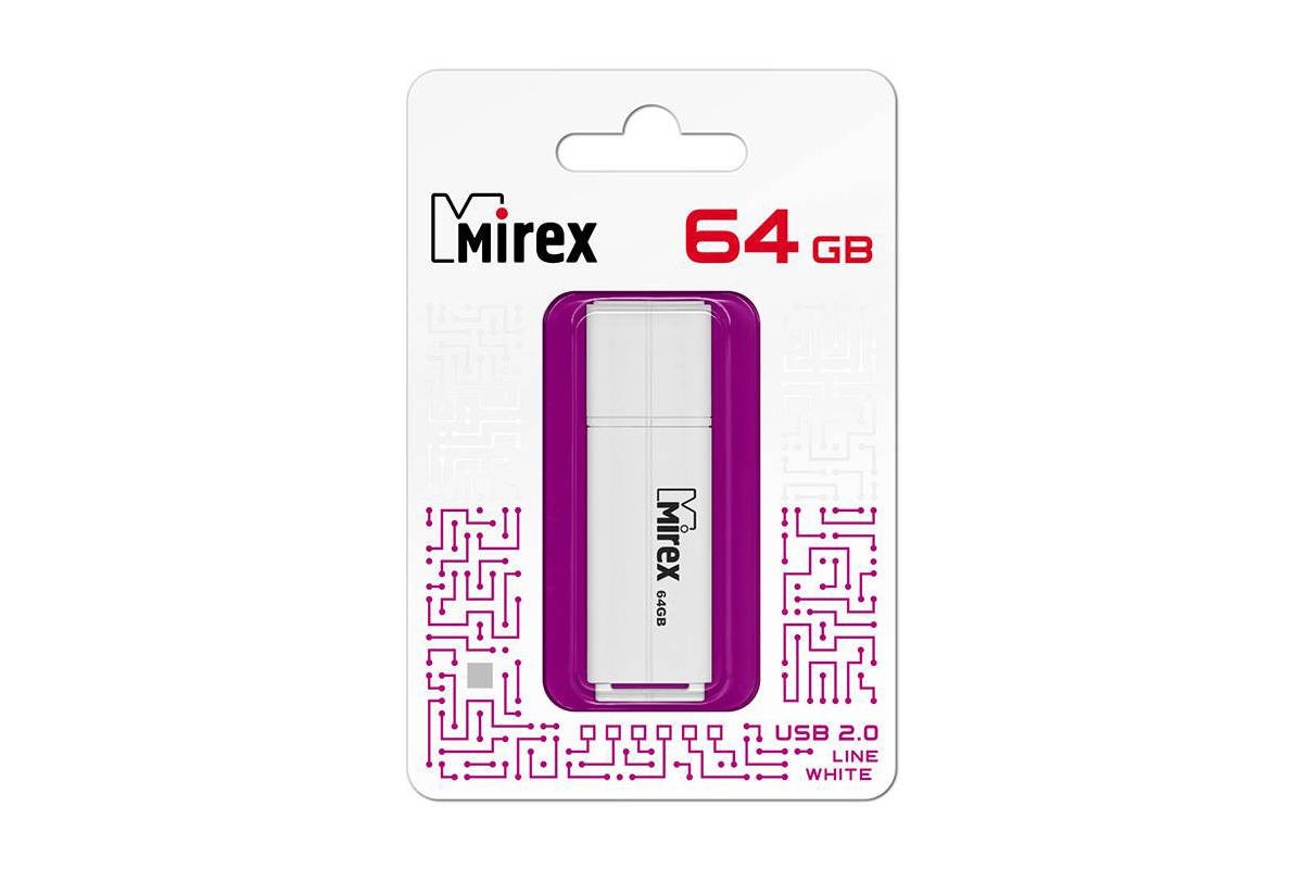 Флешка USB 2.0 Mirex LINE WHITE 64GB (ecopack)