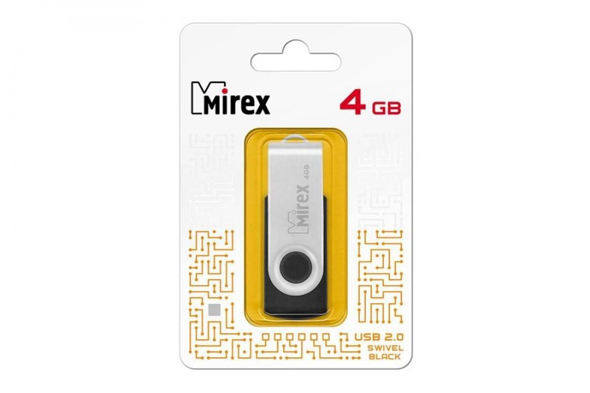 Флешка USB 2.0 Mirex SWIVEL BLACK 4GB (ecopack)