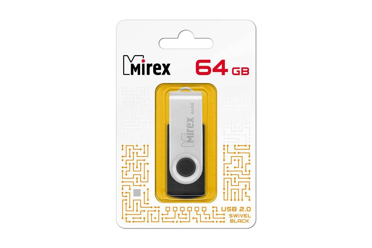 Флешка USB 2.0 Mirex SWIVEL BLACK 64GB (ecopack)