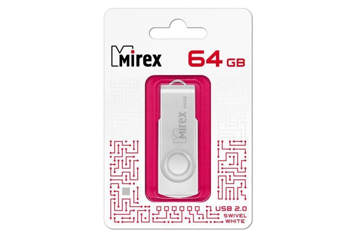 Флешка USB 2.0 Mirex SWIVEL WHITE 64GB (ecopack)
