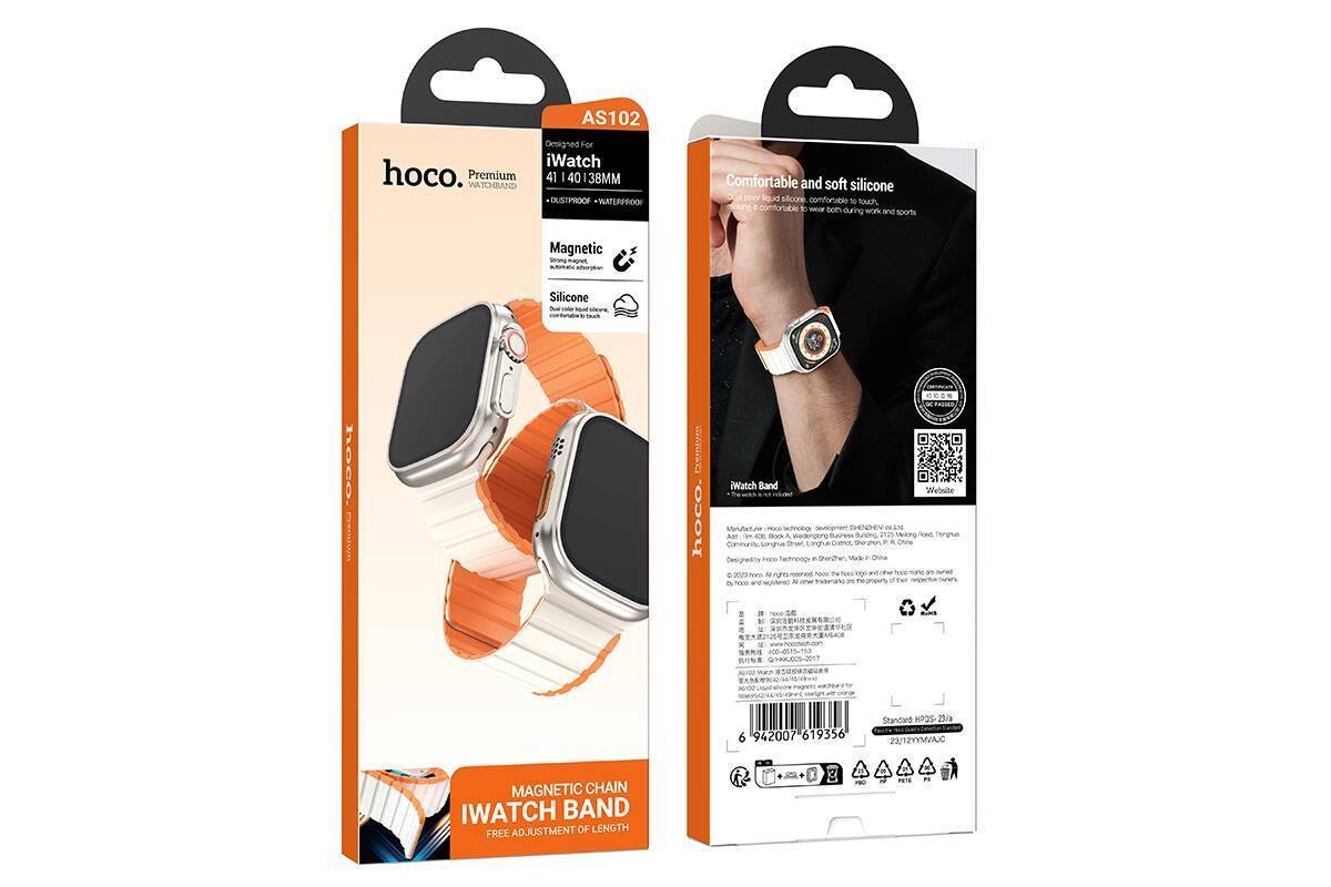 Ремешок для Apple Watch HOCO AS102 Жидкий силиконовый магнитный ремешок для часов iWatch (38/40/41 мм) (светлый с оранжевым)