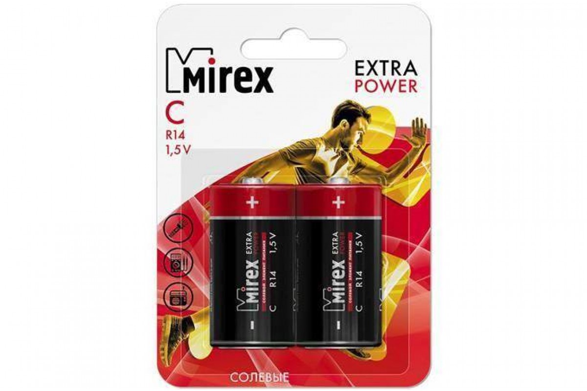 Батарейка солевая Mirex R14 / C 1,5V  цена за 2 шт (2/12/192), блистер (23702-ER14-E2)