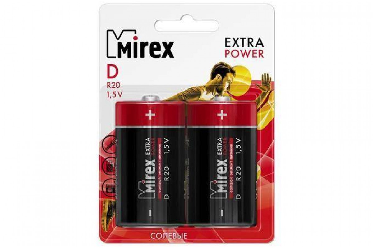 Батарейка солевая Mirex R20 / D 1,5V  цена за 2 шт (2/12/96), блистер (23702-ER20-E2)
