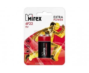 Батарейка солевая Mirex 6F22 / Крона 9V  цена за 1 шт (1/12/240), блистер (23702-6F22-E1)
