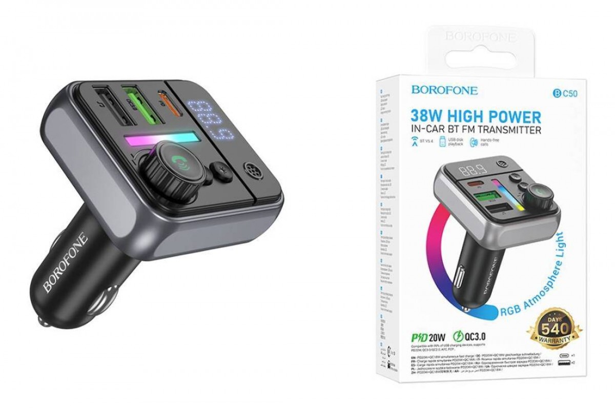 FM-Модулятор BOROFONE BC50 Ascenso PD20W+QC3.0 car BT FM transmitter (черный)