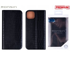 Чехол-книжка для телефона RONSIN кожаный магнитная застёжка iPhone 13 (чёрный)