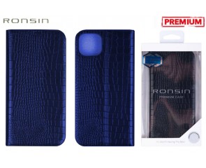 Чехол-книжка для телефона RONSIN кожаный магнитная застёжка iPhone 13 (синий)