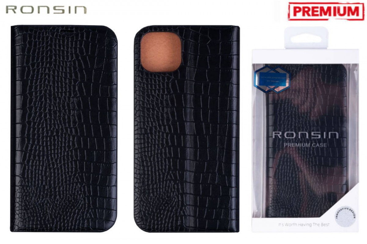 Чехол-книжка для телефона RONSIN кожаный магнитная застёжка iPhone 13 PRO MAX (чёрный)