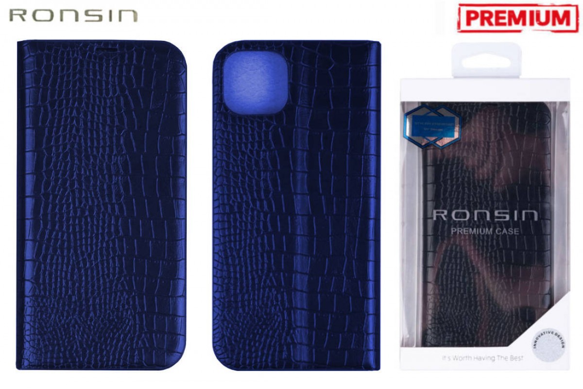 Чехол-книжка для телефона RONSIN кожаный магнитная застёжка iPhone 14 (синий)