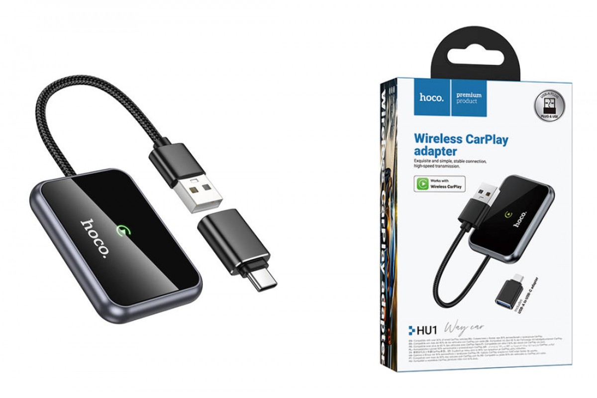 Автомобильный беспроводной адаптер CarPlay HOCO HU1 Way (серый металл)