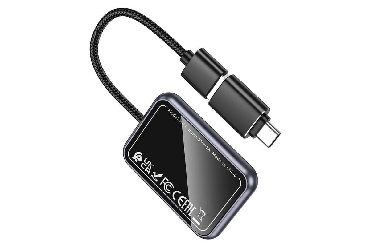 Автомобильный беспроводной адаптер CarPlay HOCO HU1 Way (серый металл)