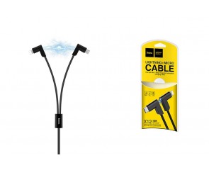 Кабель USB 2 в 1 HOCO X12 2 in 1 lightning / Micro (черный) 1м (магнитные наконечники)