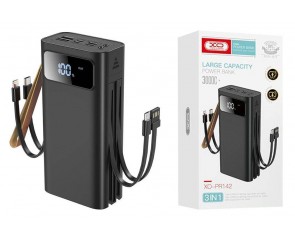 Универсальный дополнительный аккумулятор Power Bank XO PR142 Power bank with cable  30000mAh (4 input 5 output) (черный)
