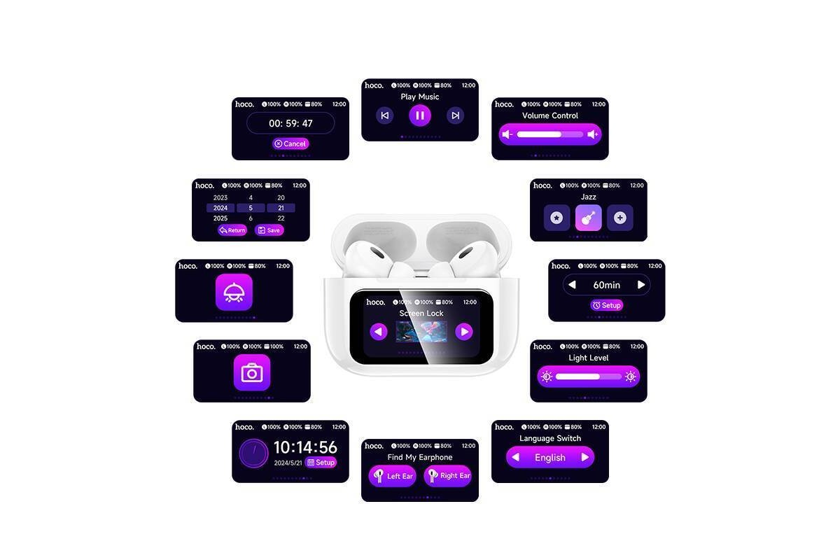 Наушники вакуумные беспроводные HOCO EW72 Lite Soar true wireless touch screen BT headset (белый) с дисплеем