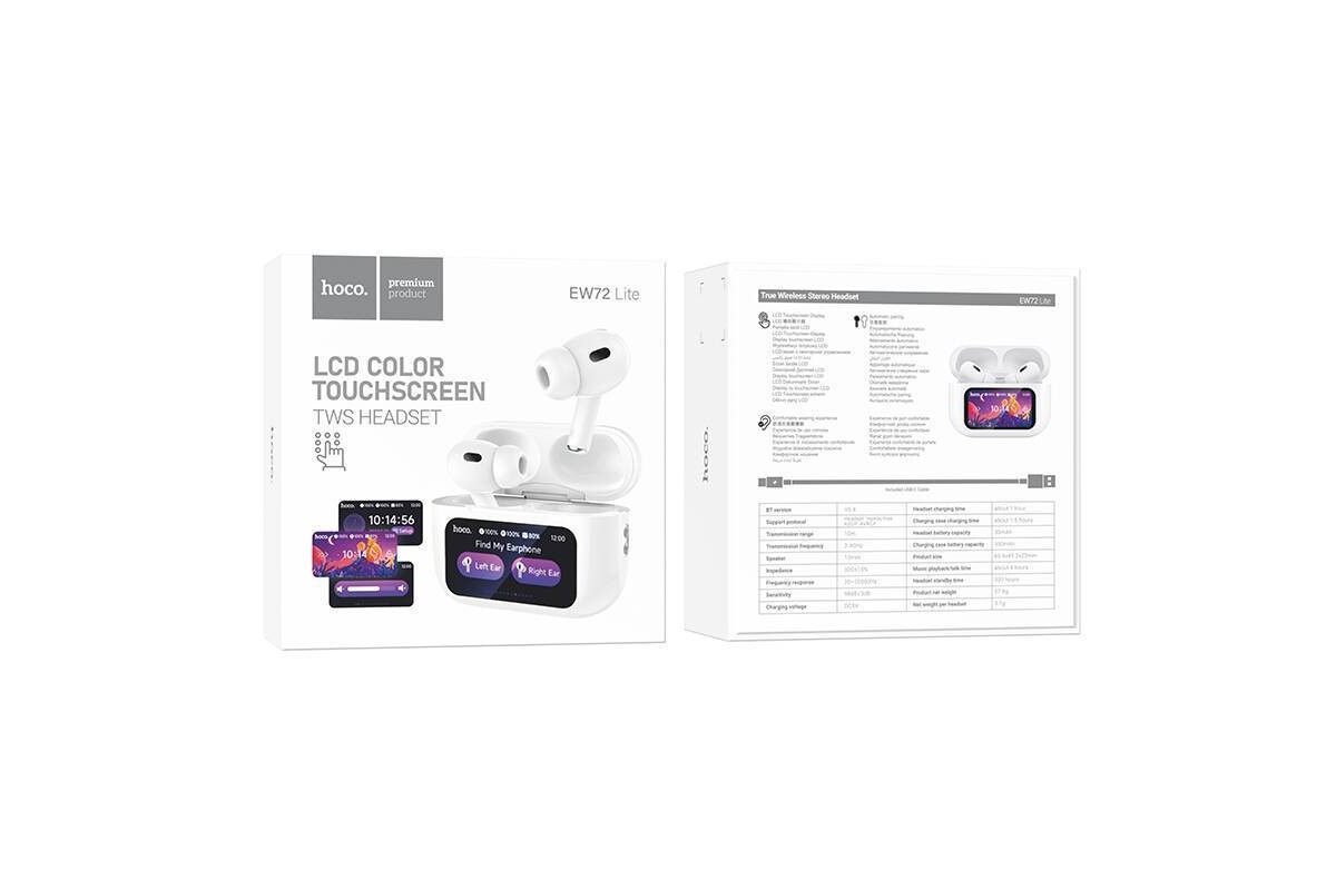Наушники вакуумные беспроводные HOCO EW72 Lite Soar true wireless touch screen BT headset (белый) с дисплеем