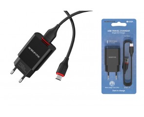 Сетевое зарядное устройство USB + кабель MicroUSB BOROFONE BA20A Sharp 2100mAh (черный)