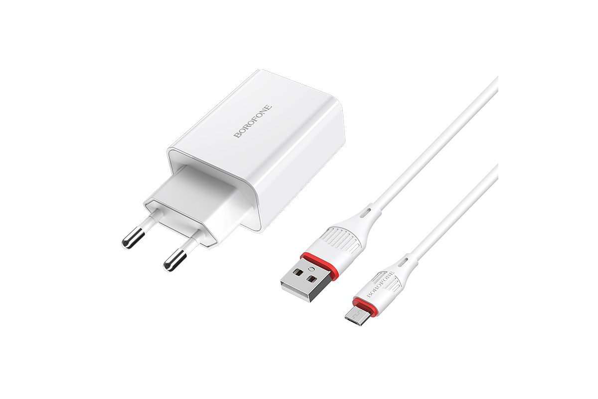 Сетевое зарядное устройство USB 2400mAh + кабель micro USB BOROFONE BA21A Sharp single port  QC3.0 charger set белый