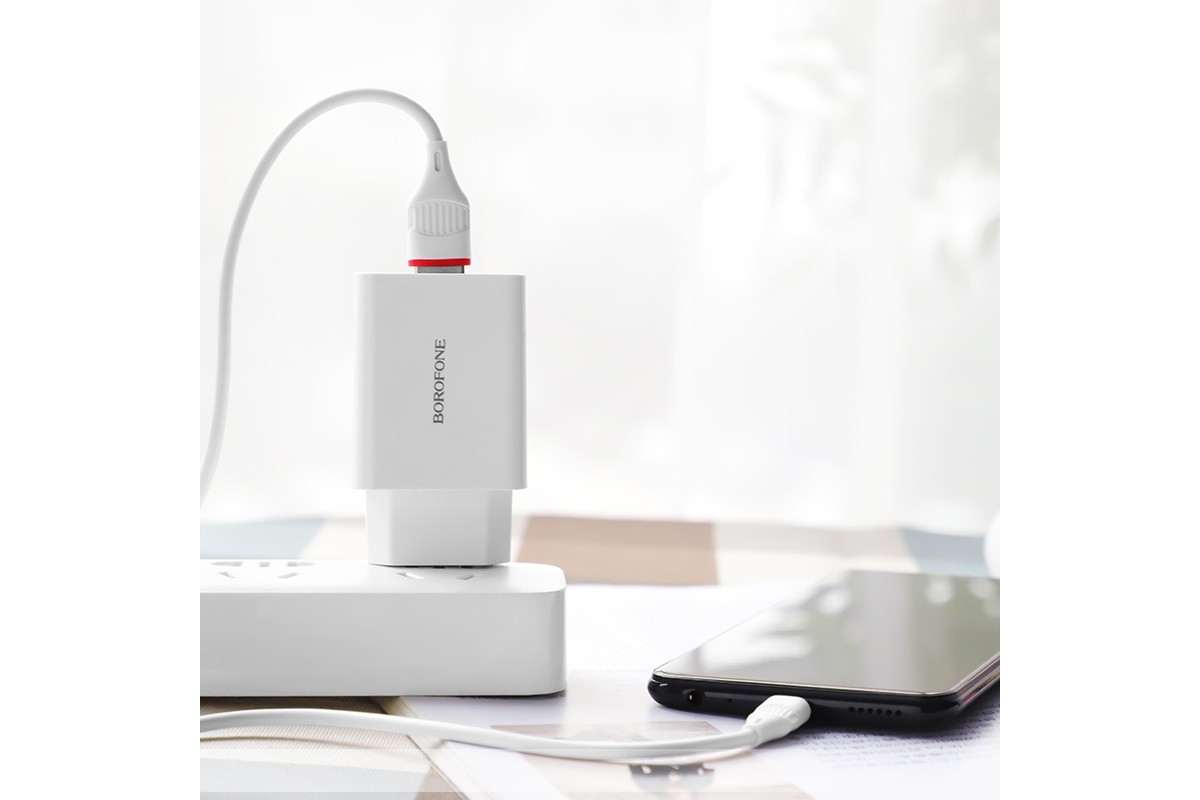 Сетевое зарядное устройство USB + кабель Type-C BOROFONE BA21  single port  QC3.0 charger set белый