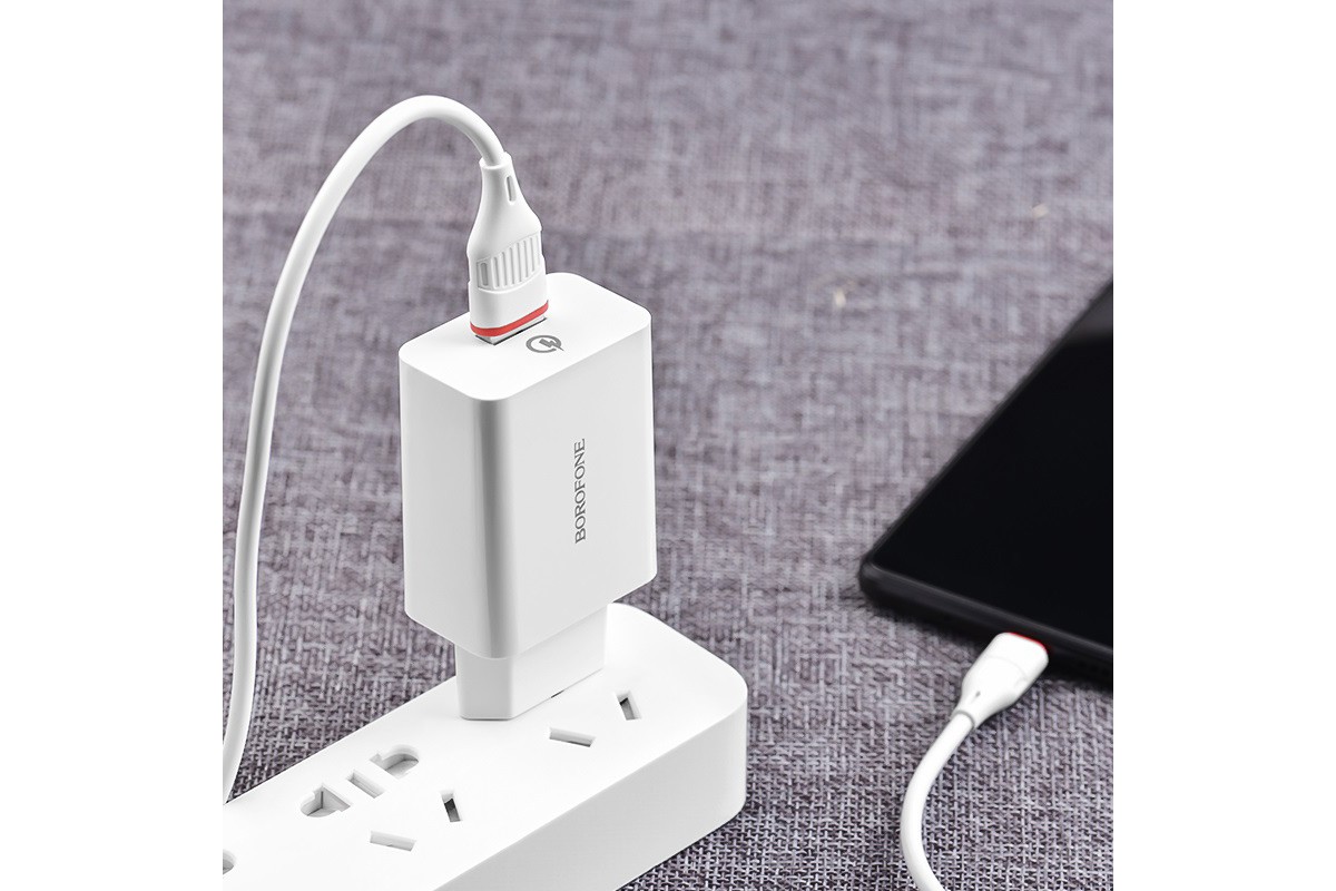 Сетевое зарядное устройство USB + кабель Type-C BOROFONE BA21  single port  QC3.0 charger set белый
