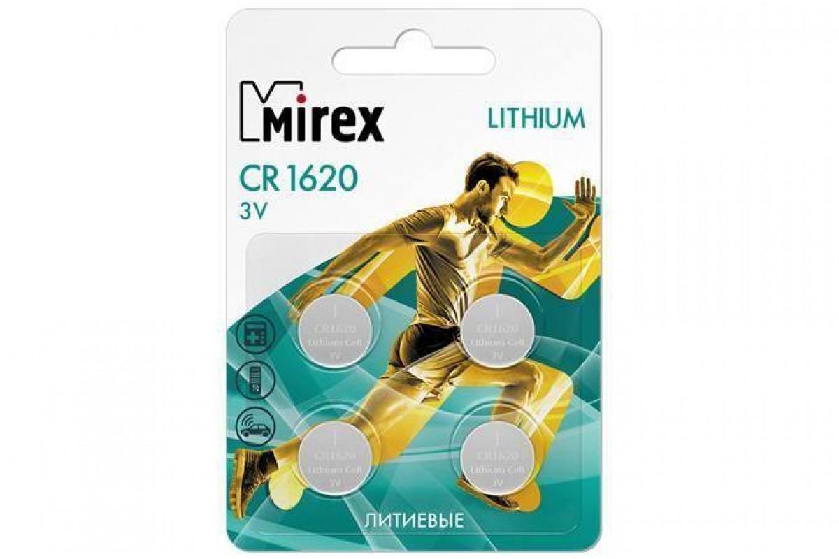Батарейка литиевая Mirex CR1620 3V цена за блистер 4 шт (23702-CR1620-E4)
