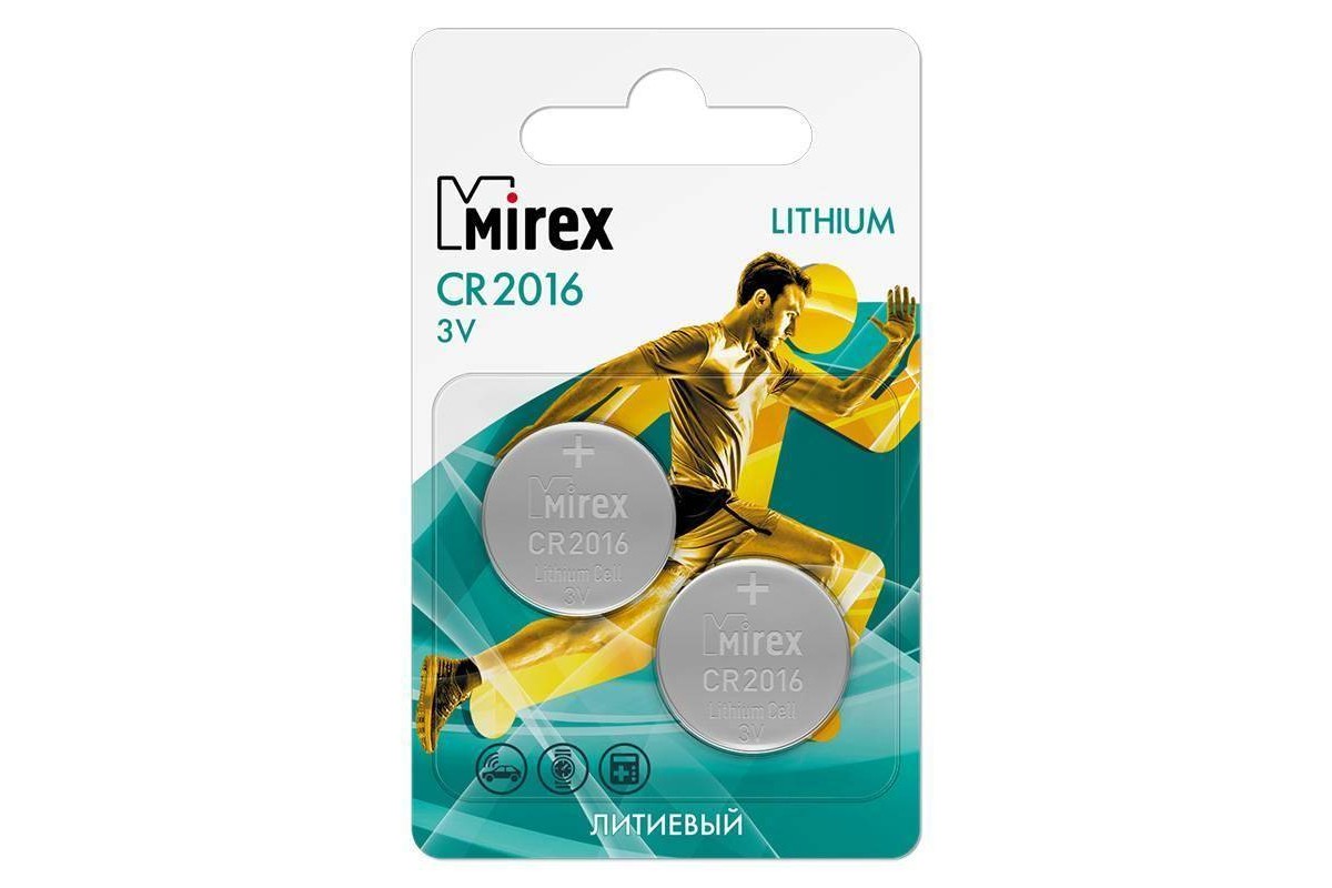 Батарейка литиевая Mirex CR2016 3V цена за 2 шт ecopack (23702-CR2016-E2)