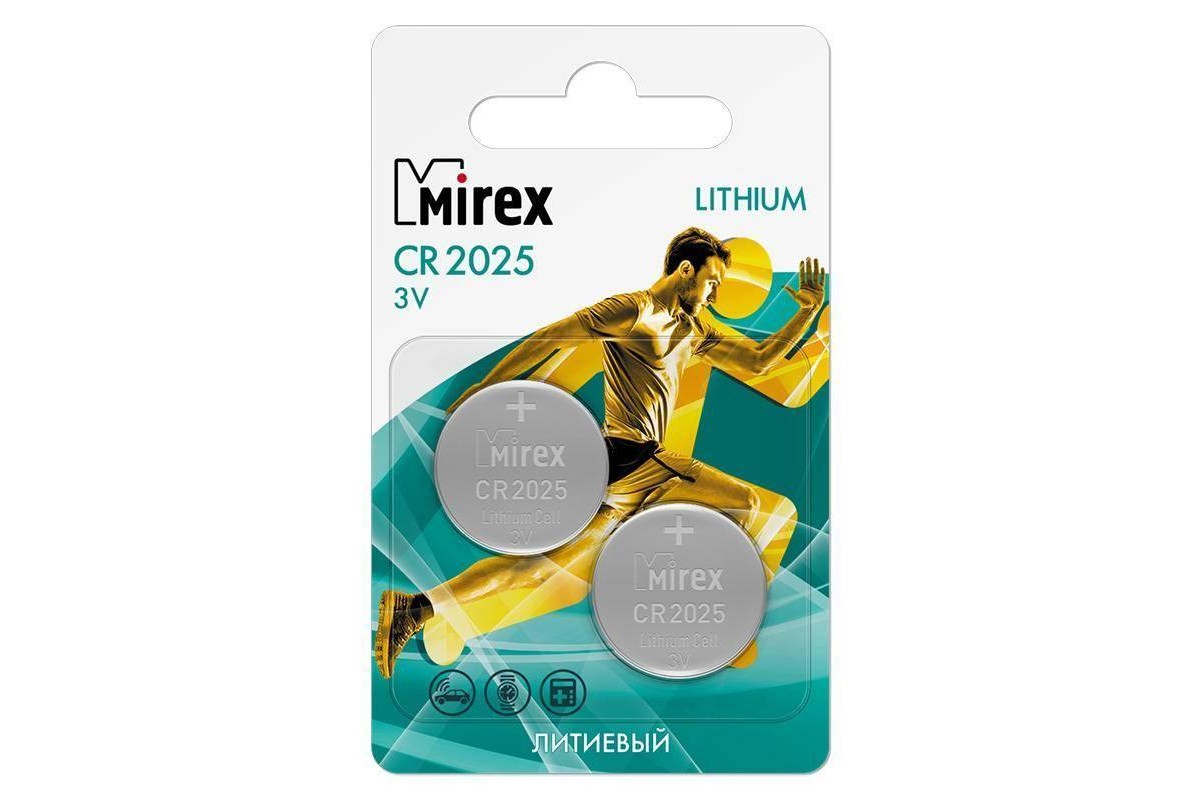 Батарейка литиевая Mirex CR2025 3V цена за 2 шт ecopack (23702-CR2025-E2)