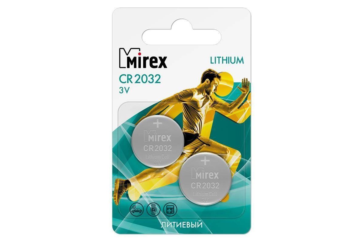 Батарейка литиевая Mirex CR2032 3V цена за 2 шт ecopack (23702-CR2032-E2)